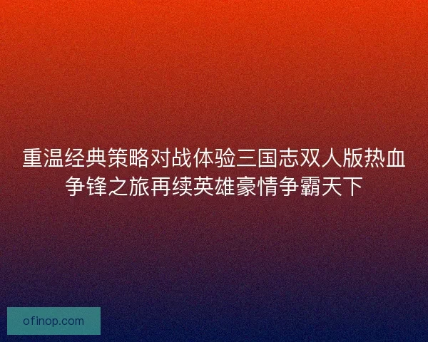 重温经典策略对战体验三国志双人版热血争锋之旅再续英雄豪情争霸天下